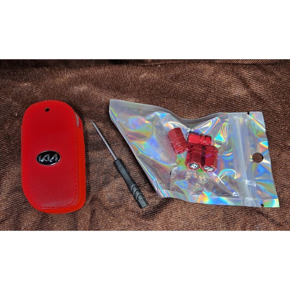 Kia Fob Cover Valve Stem Caps Set Red